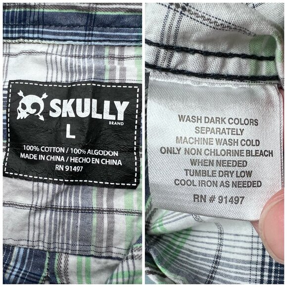 Skully Long Sleeve Button Down Dress Shirt Plaid Lightweight Flannel Size Large - Picture 3 of 7